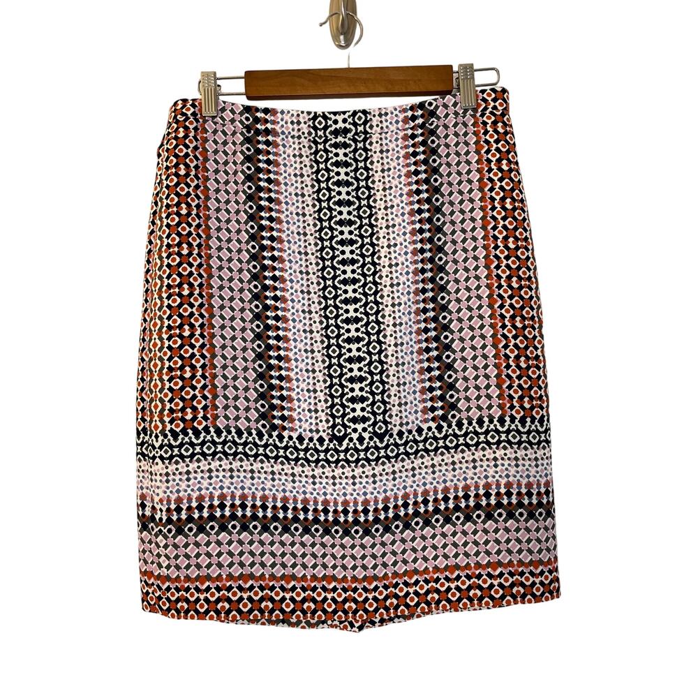 J. Crew Womens Boho Print Pencil Skirt Size 6 Multicolor Knee Length Office Prep